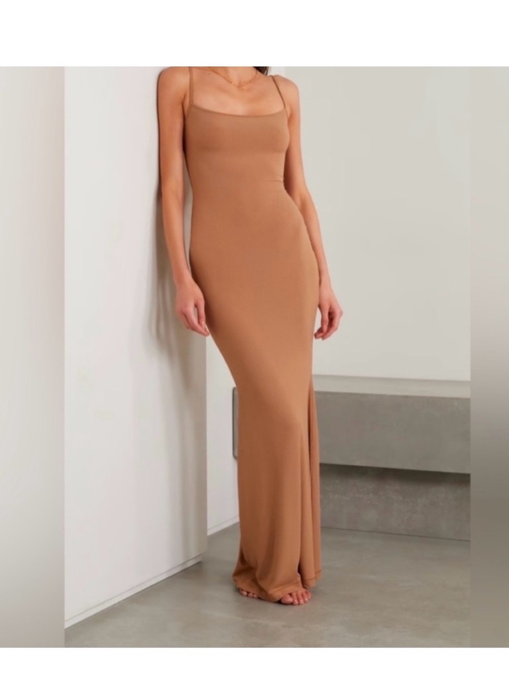 Skims Soft Lounge Long Slip Dress Camel